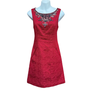 Anthropologie Moulinette Soeurs jacquard dress Size 4 embellished sleeveless red